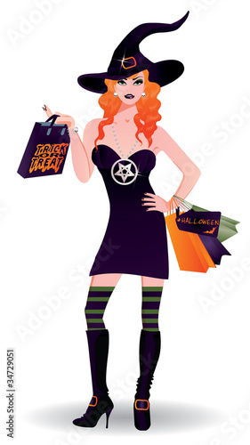Halloween shopping, vector illustration