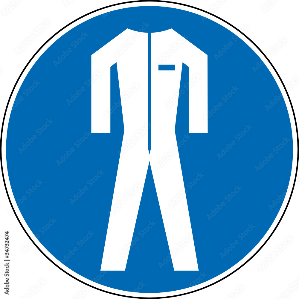 Gebotszeichen Schutzanzug Schutzkleidung Schild Gebotszeichen Schutzanzug Schutzkleidung Schild