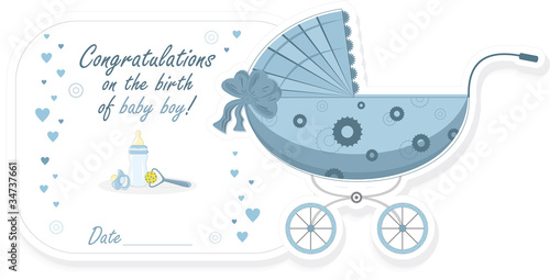 Stroller for baby boy, vector illustration