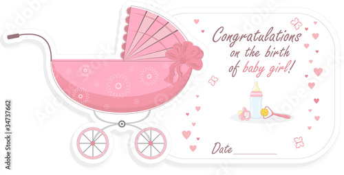 Stroller for baby girl, vector illustration