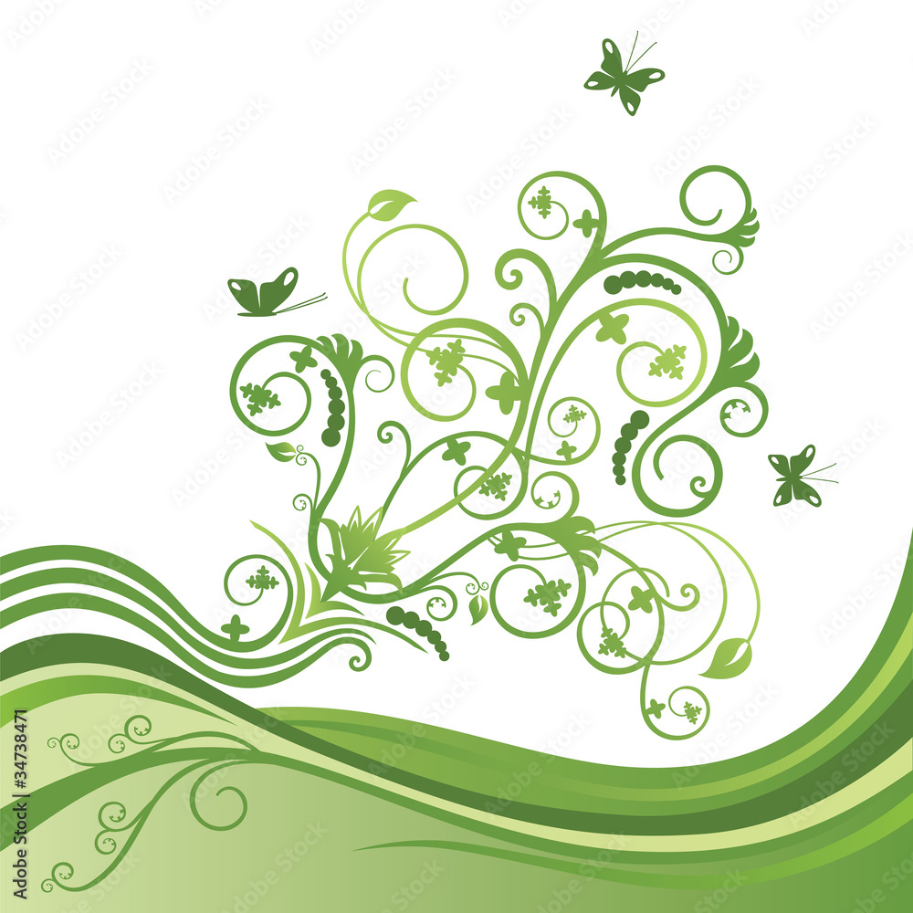 Green elegant flower and butterfly border Green elegant flower and butterfly border
