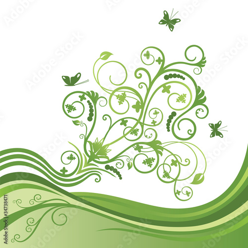 Green elegant flower and butterfly border