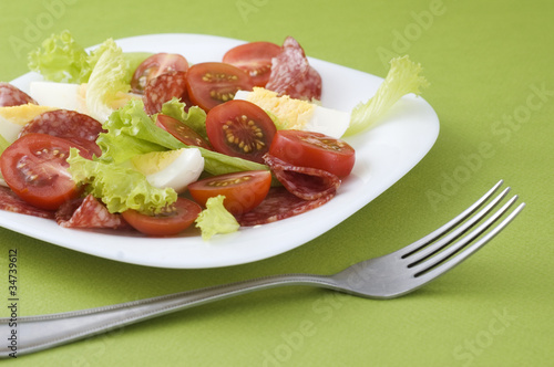 salad with salami and tomato