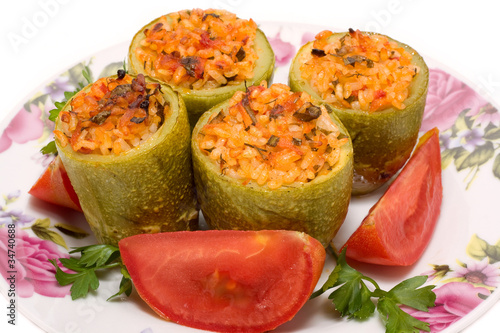 Zucchini stuffed with meat and rice