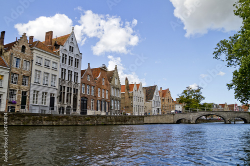 Bruges Canal, Homes And Clouds