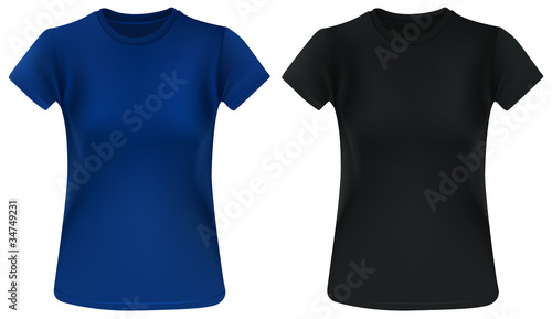 Woman t-shirt design template; blue and black.