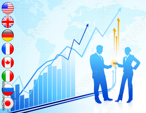 Business team with world map and internet flag buttons