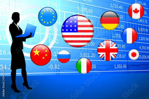 Financial Businesswoman with Internet Flag Buttons