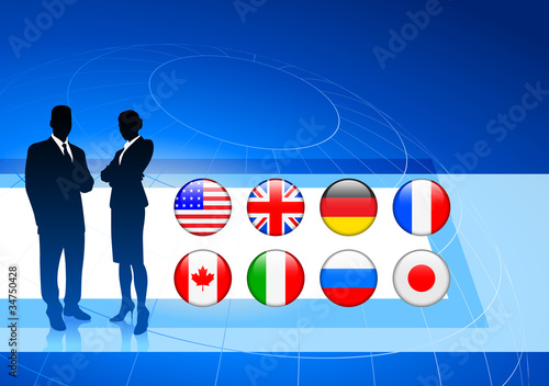 Business Couple on  internet flag buttons background