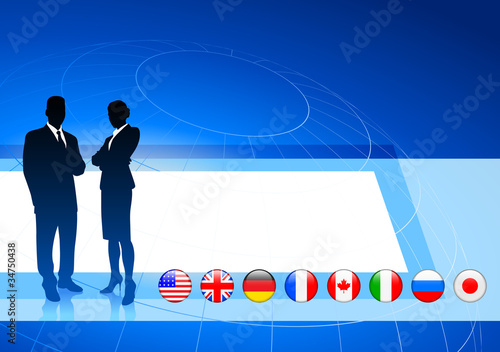 Business Couple on  internet flag buttons background