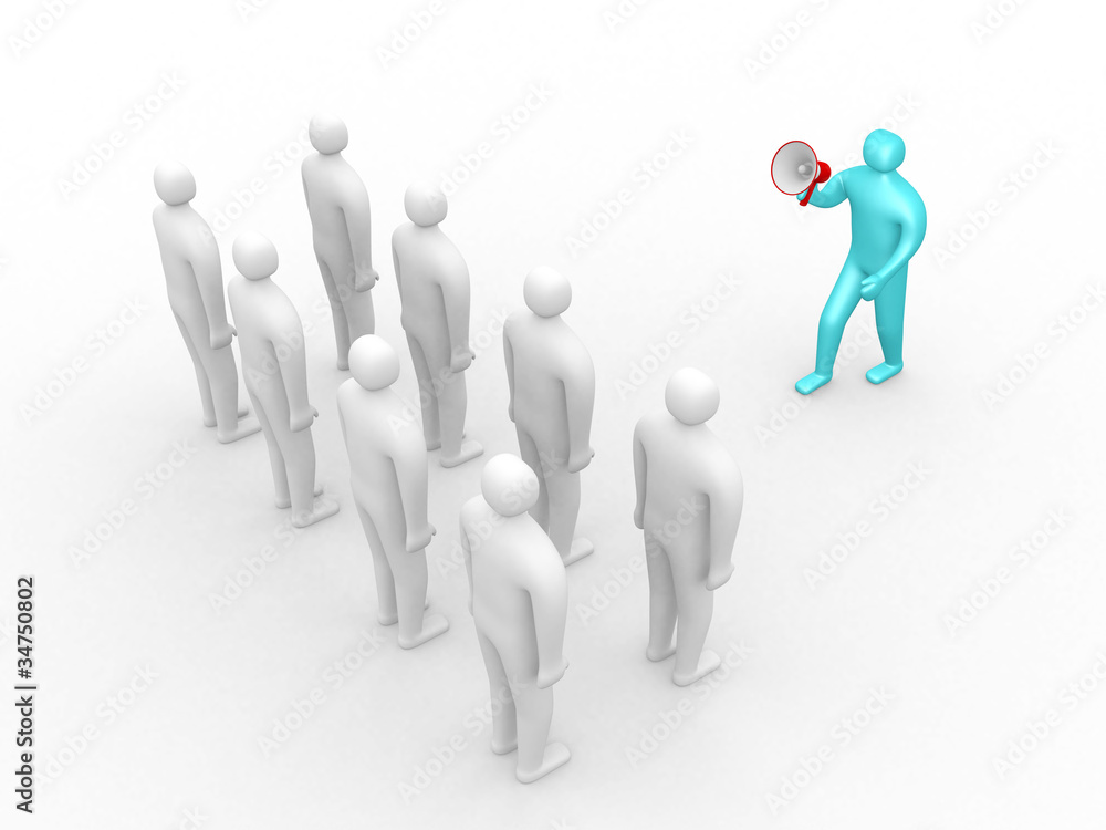 3d people- human character speaking at megaphone in front of the 3d people- human character speaking at megaphone in front of the