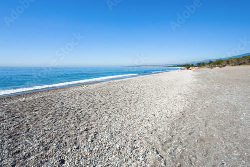 black pebble and sand beach