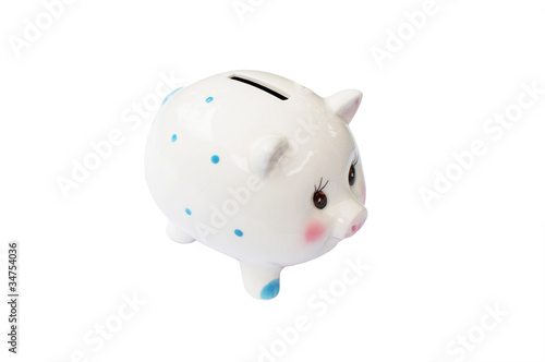 White Piggy Bank - white background