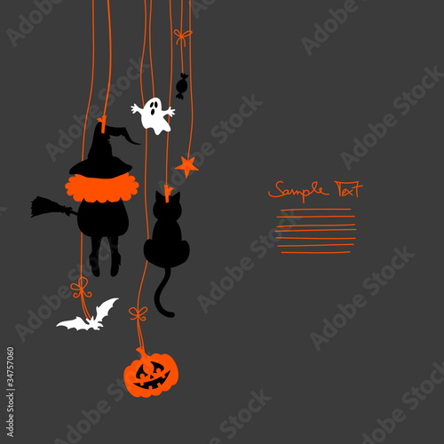 7 Hanging Halloween Symbols Grey Background