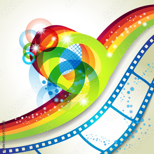 Film frames over colorful background