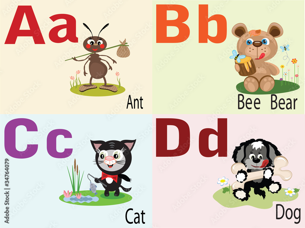 Obraz premium Animal alphabet A,B,C,D.