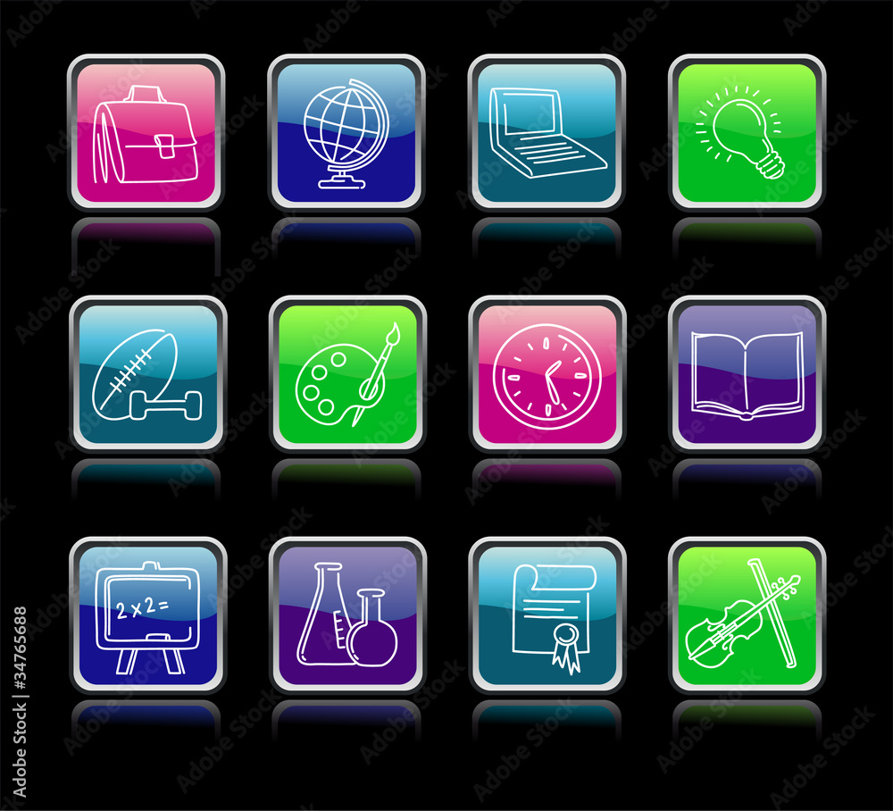 Buttons with school symbols Buttons with school symbols