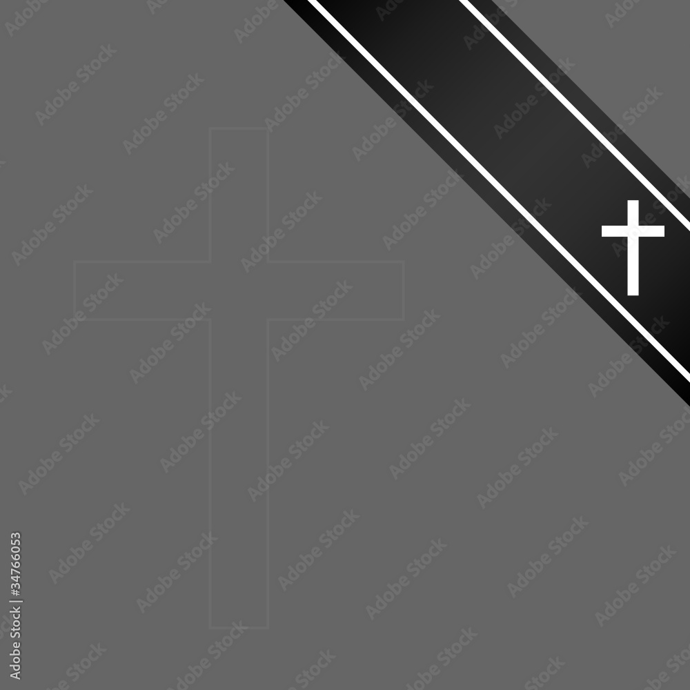 Mourning Card Grey Black Ribbon & Cross Adobe Stock
