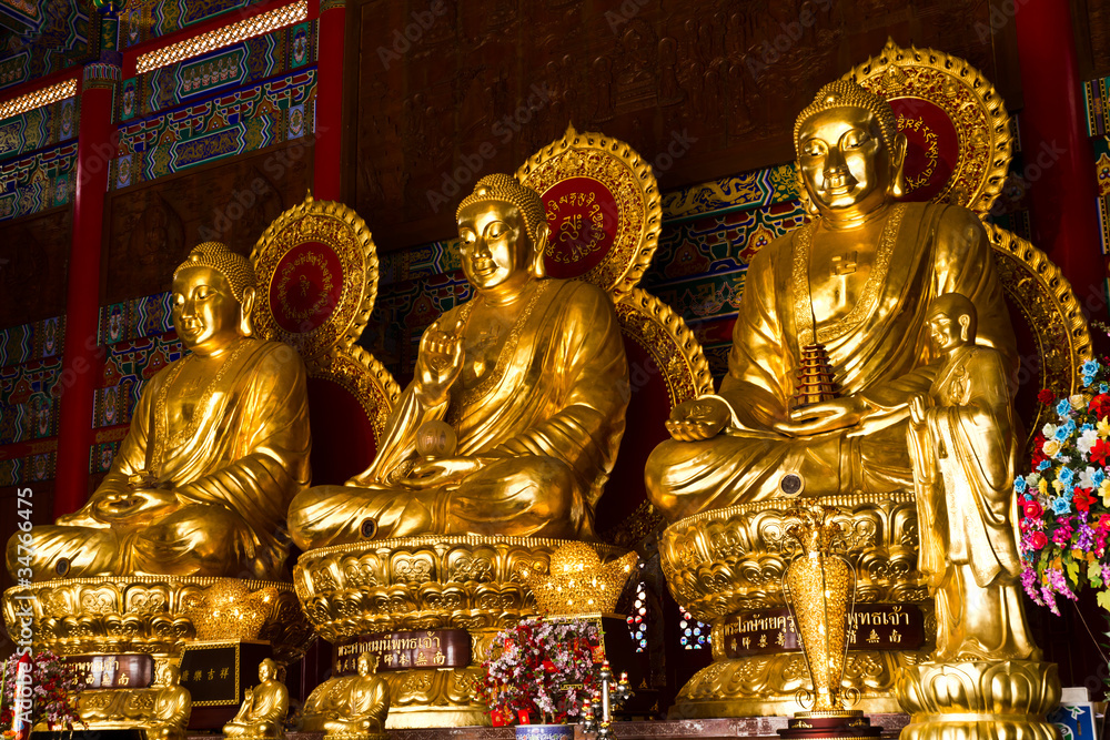 Three Buddhas in the Chinese temple of Thailand