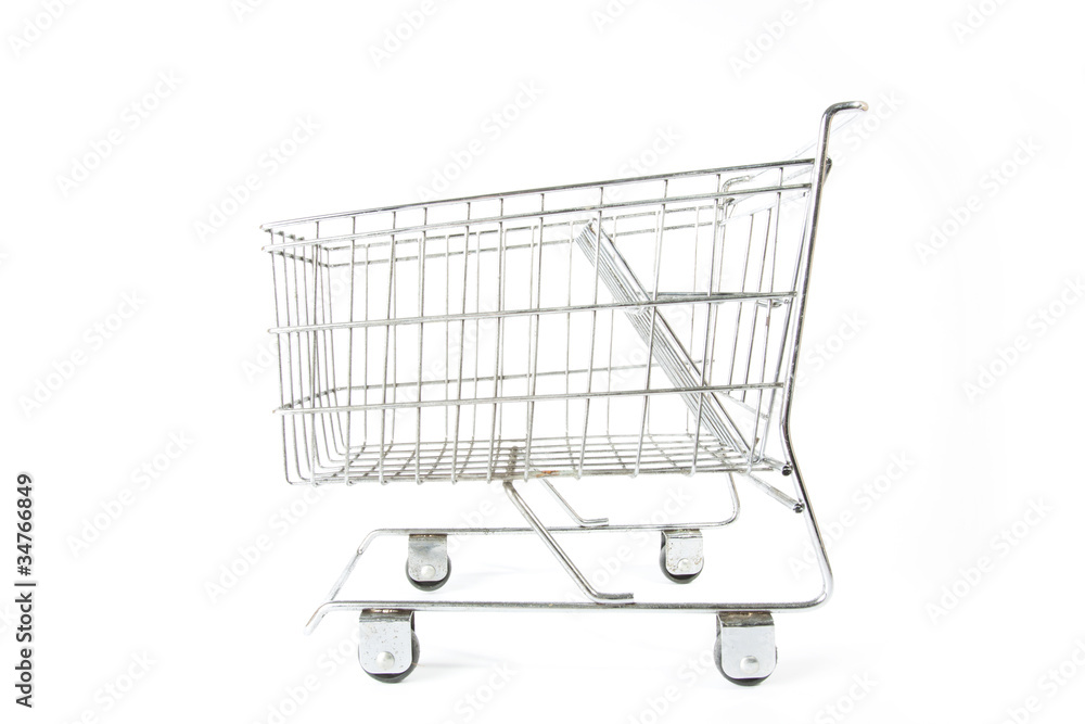 empty silver metal model of shopping cart. empty silver metal model of shopping cart.