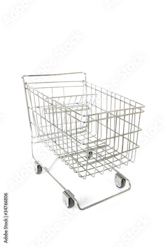 empty silver metal model of shopping cart perspective.