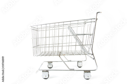 empty silver metal model of shopping cart.