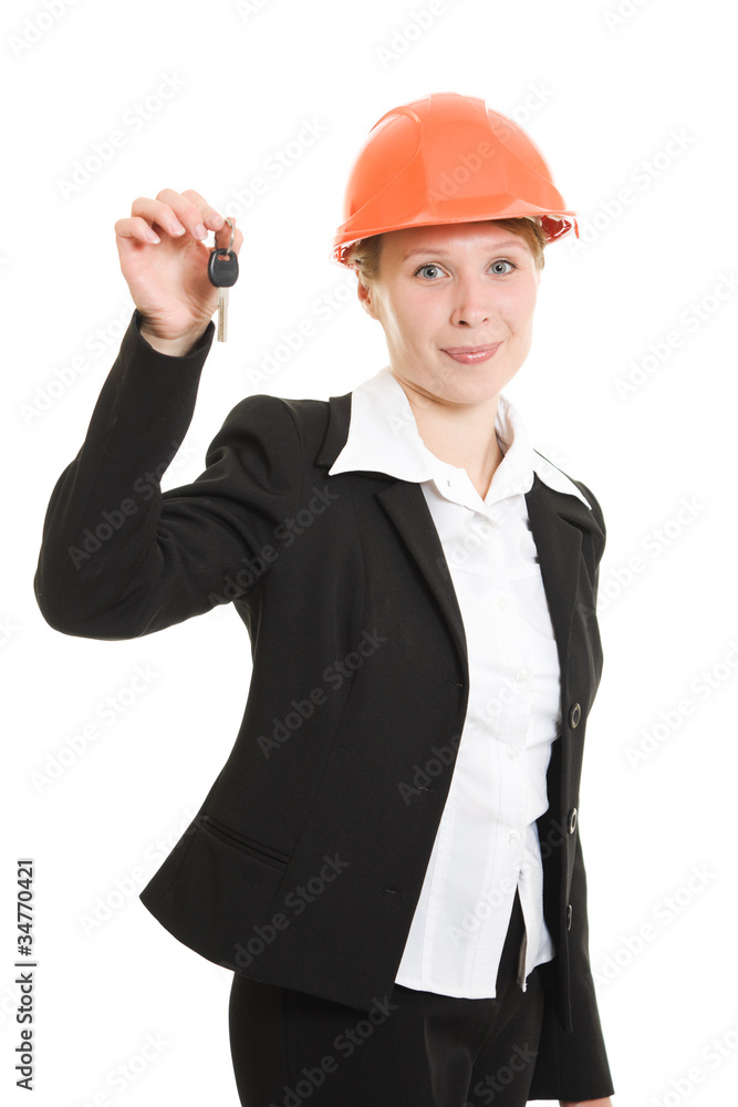 Businesswoman in a helmet on a white background. Businesswoman in a helmet on a white background.