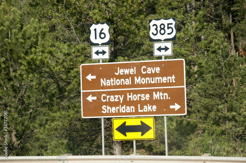 Road sign in theBlack hills of Dakota in the uSA photo