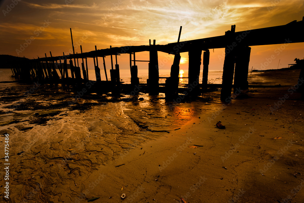 A fishermen jetty with sunset