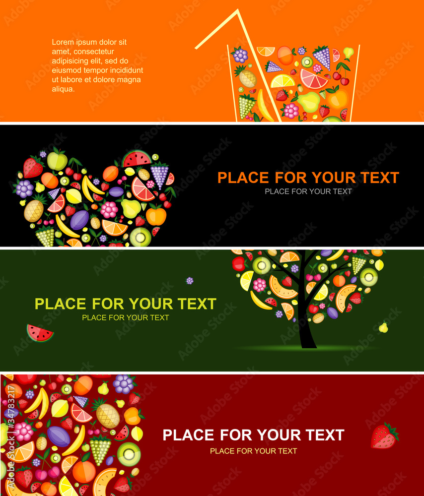Naklejka premium Fruits banners horizontal for your design