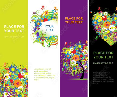 Summer floral banners vertical for your design