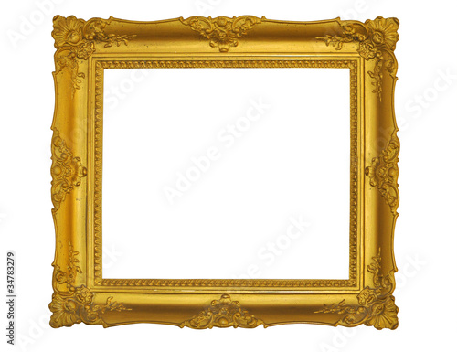 Old antique gold frame - white background