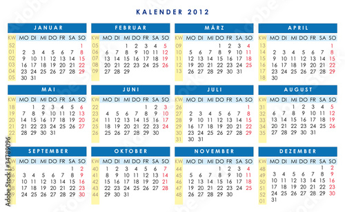 Taschenkalender 2012 mit Kalenderwochen Stock Vector | Adobe Stock