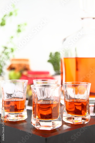 Homemade liqueur in small glasses