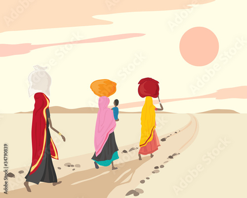 women carrying bundles