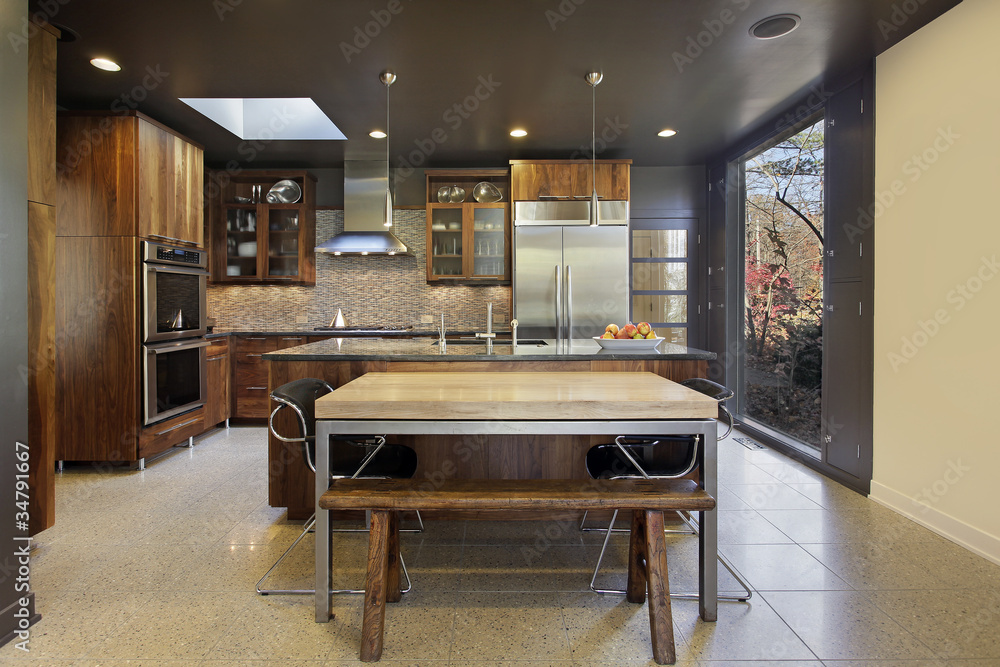 Naklejka premium Modern kitchen with large picture window