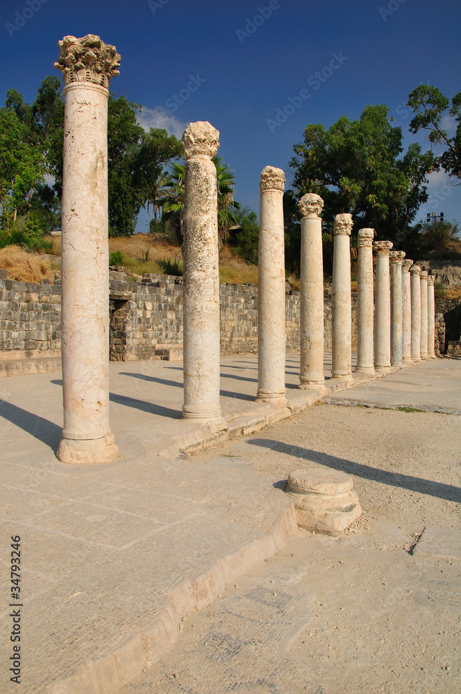 Row of columns in ancient city of Beit-Shean. Israel.