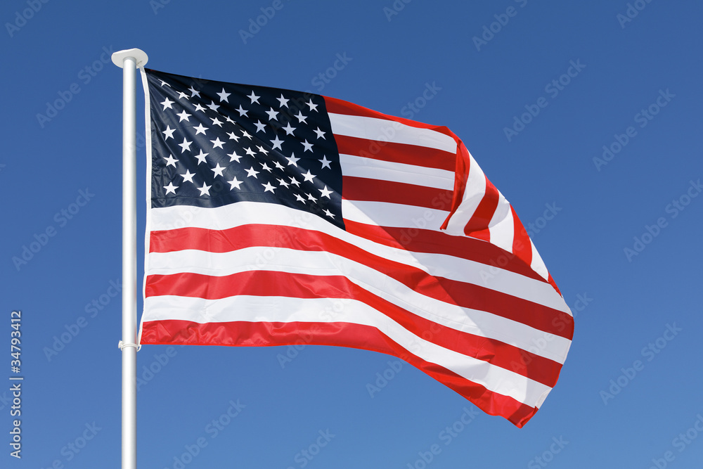 USA banner in blue sky in summer USA banner in blue sky in summer
