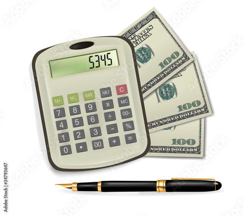 Calculator and dollars. Vector illustration.
