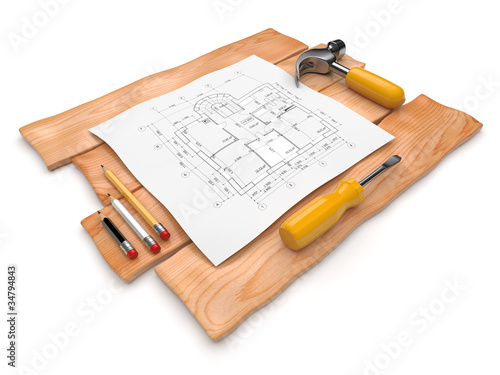 Project of construction.3D illustration isolated
