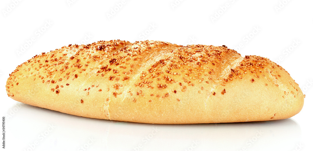 Tasty bread with sesame seeds isolated on white Tasty bread with sesame seeds isolated on white