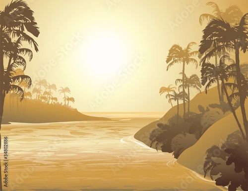 Tramonto Tropicale-Tropical Sunset on  Lagoon-Vector