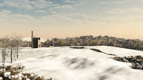 Cornish Mine Engine House in Snow