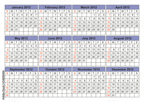 Horizontal Calendar 2012