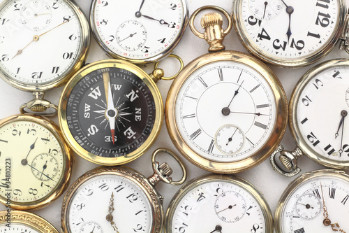 Various Antique pocket watches and a compass