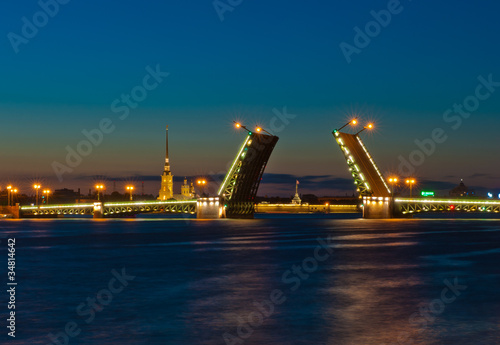 Night view of Palace Bridge, Saint Petersburg, Russia