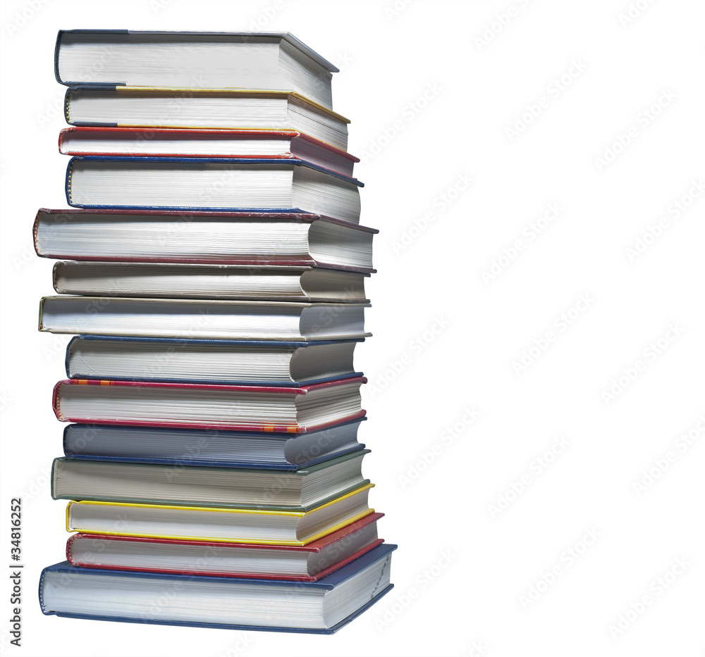 Stack of real books , isolated with room on right for text Stack of real books , isolated with room on right for text