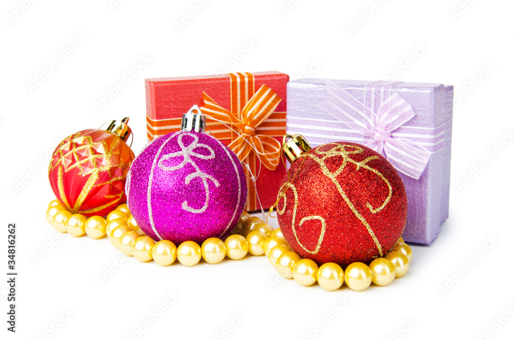 Christmas concept with baubles on white
