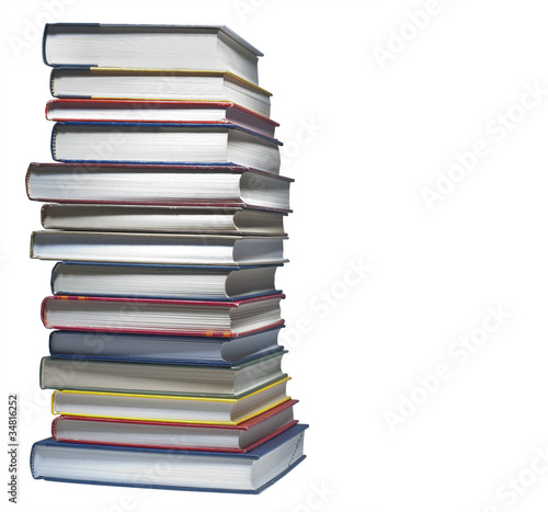 Stack of real books , isolated with room on right for text