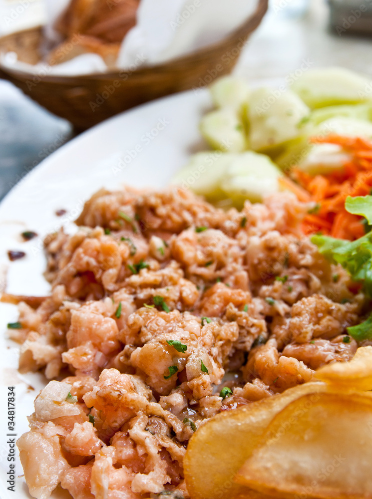 Fresh salmon salad with tomatoes. Fresh salmon salad with tomatoes.